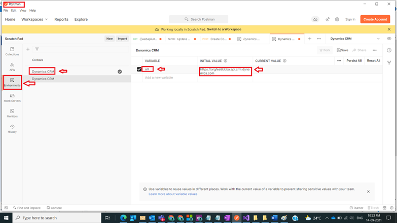 Connect Dynamics CRM with Postman Tool Environment